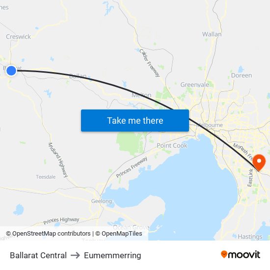 Ballarat Central to Eumemmerring map