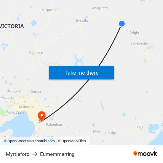 Myrtleford to Eumemmerring map