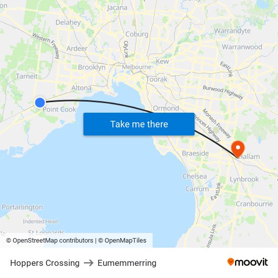 Hoppers Crossing to Eumemmerring map