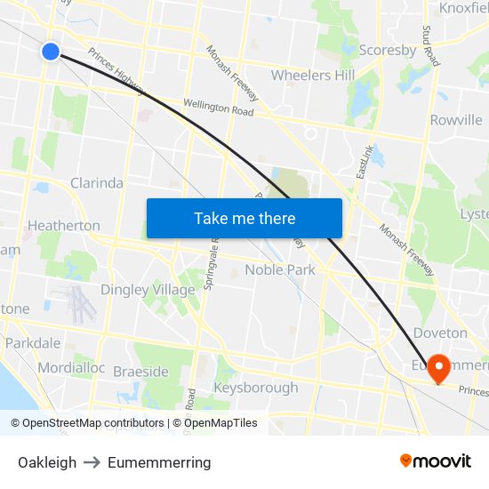 Oakleigh to Eumemmerring map