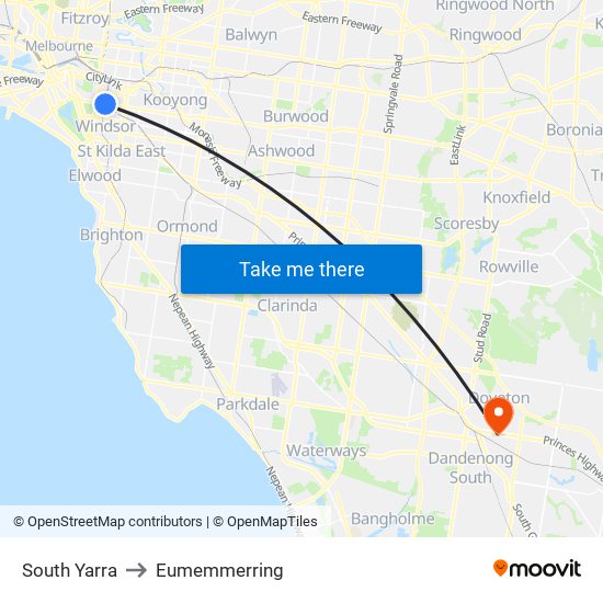 South Yarra to Eumemmerring map