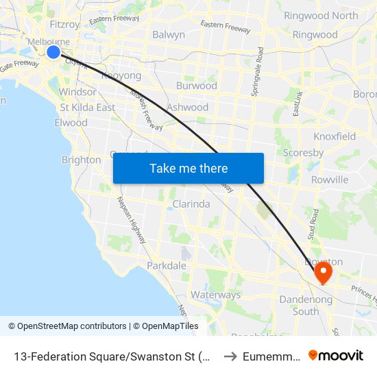 13-Federation Square/Swanston St (Melbourne City) to Eumemmerring map