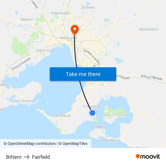 Bittern to Fairfield map