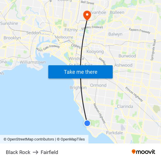 Black Rock to Fairfield map