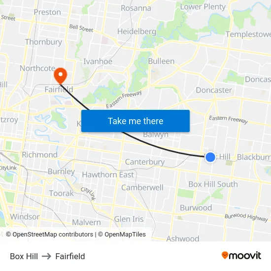 Box Hill to Fairfield map