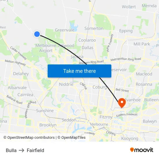 Bulla to Fairfield map