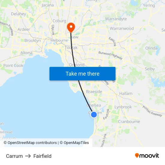 Carrum to Fairfield map