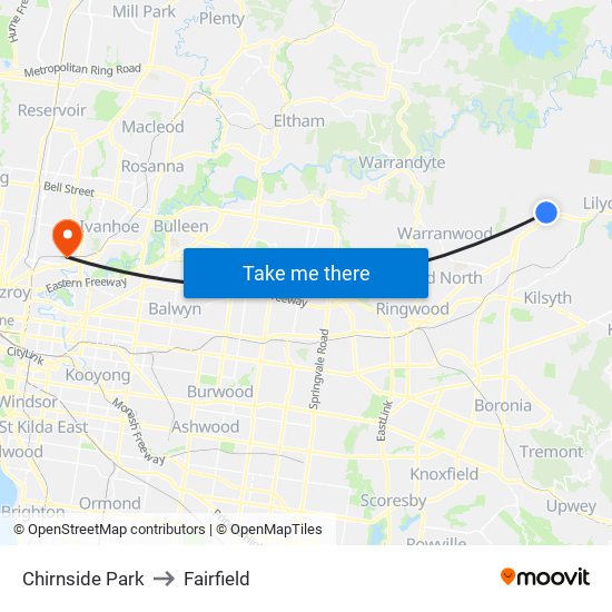 Chirnside Park to Fairfield map