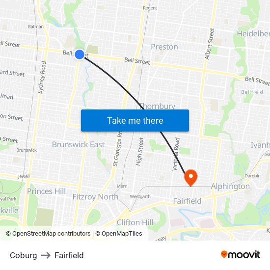 Coburg to Fairfield map