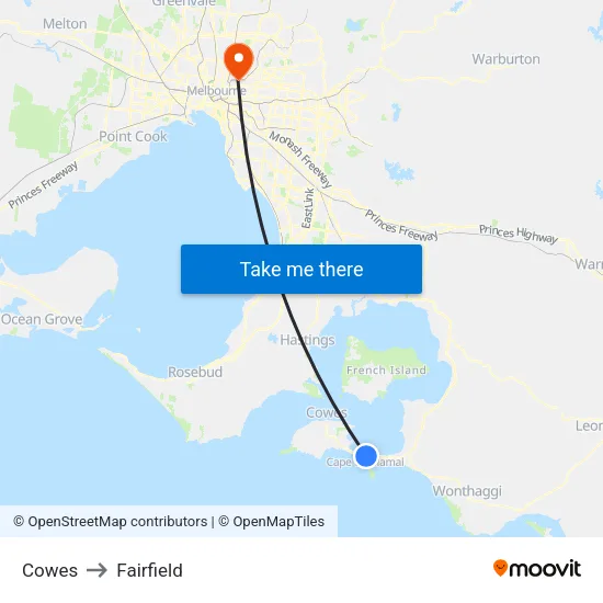 Cowes to Fairfield map