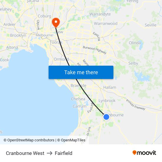 Cranbourne West to Fairfield map