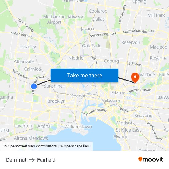 Derrimut to Fairfield map