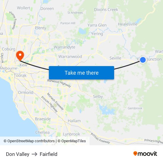 Don Valley to Fairfield map