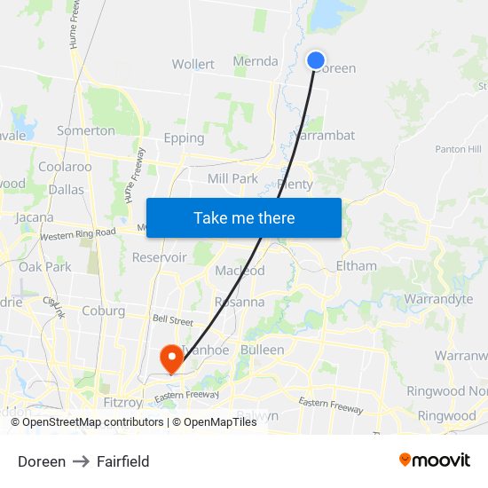 Doreen to Fairfield map