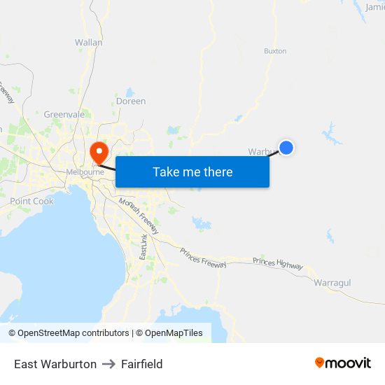 East Warburton to Fairfield map