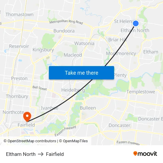 Eltham North to Fairfield map