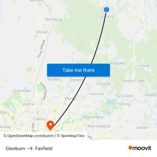 Glenburn to Fairfield map
