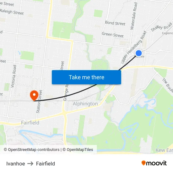 Ivanhoe to Fairfield map