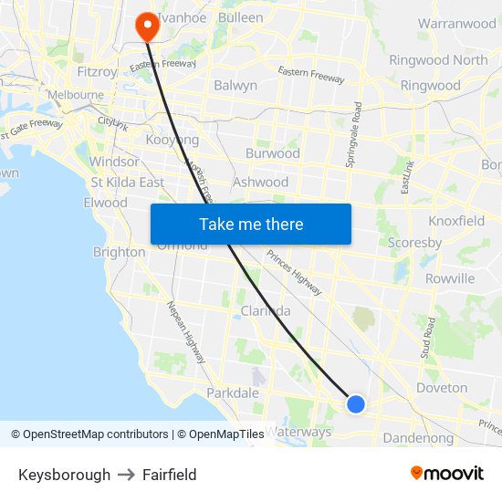 Keysborough to Fairfield map