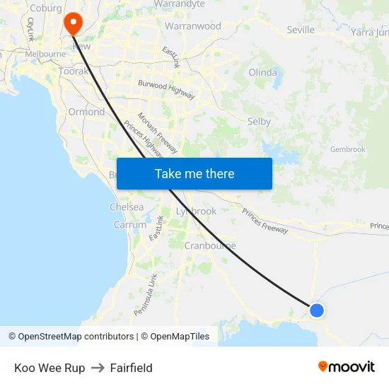 Koo Wee Rup to Fairfield map