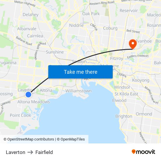 Laverton to Fairfield map