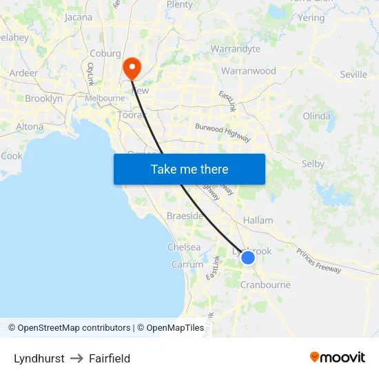 Lyndhurst to Fairfield map