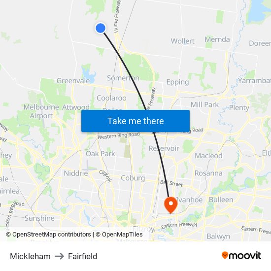 Mickleham to Fairfield map