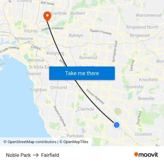 Noble Park to Fairfield map