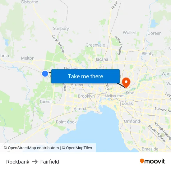 Rockbank to Fairfield map