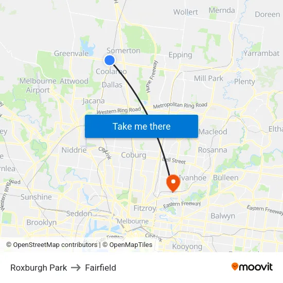 Roxburgh Park to Fairfield map