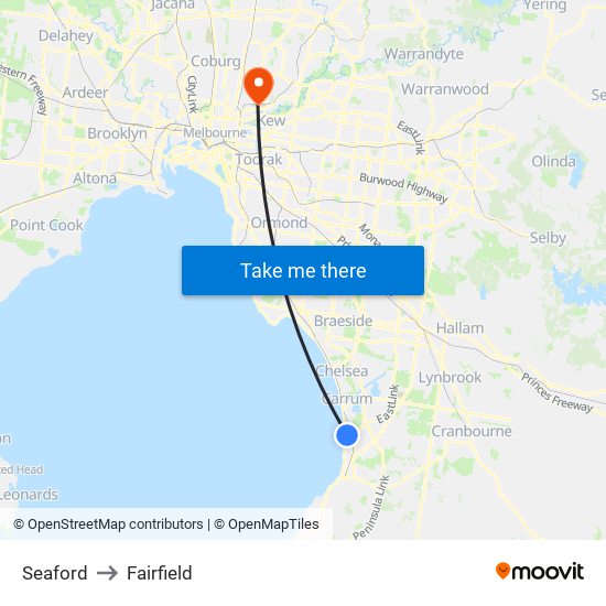 Seaford to Fairfield map