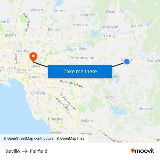 Seville to Fairfield map
