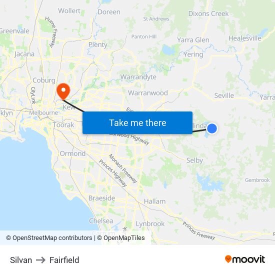 Silvan to Fairfield map