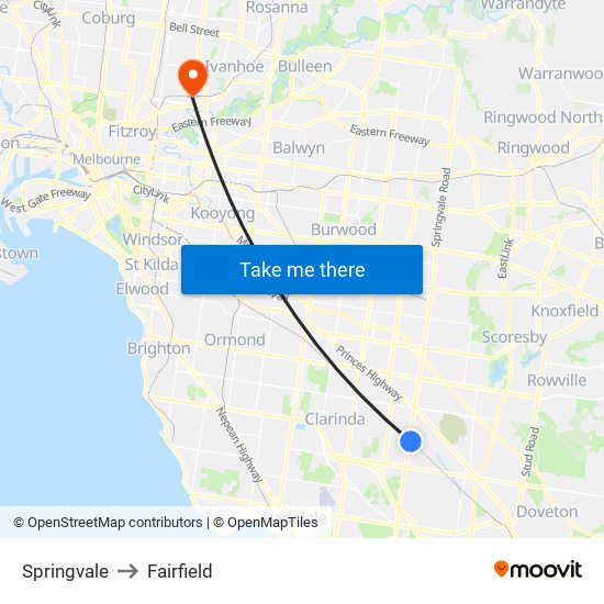 Springvale to Fairfield map