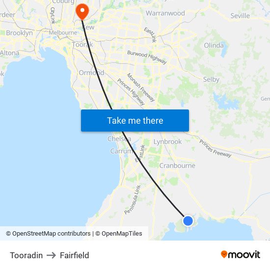 Tooradin to Fairfield map