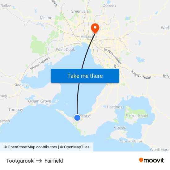 Tootgarook to Fairfield map