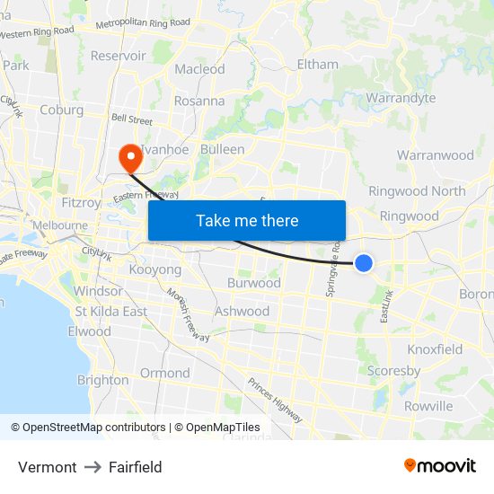 Vermont to Fairfield map