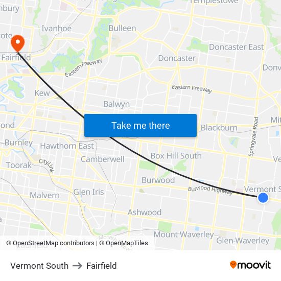 Vermont South to Fairfield map