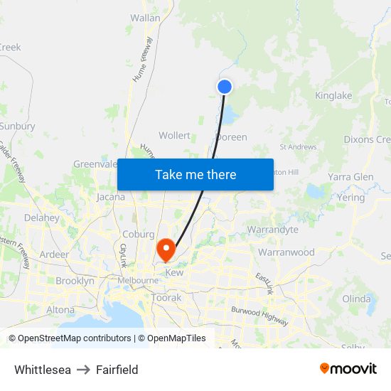 Whittlesea to Fairfield map