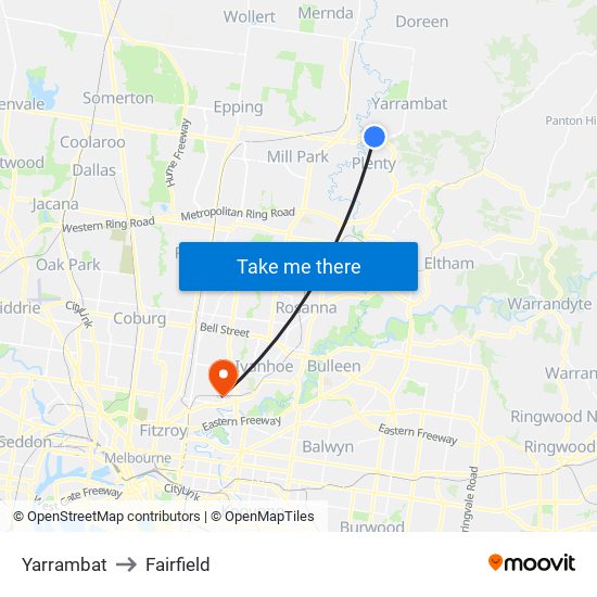 Yarrambat to Fairfield map