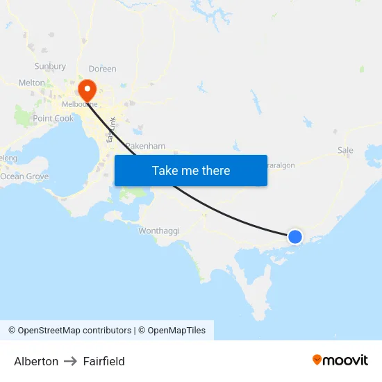Alberton to Fairfield map