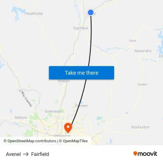 Avenel to Fairfield map