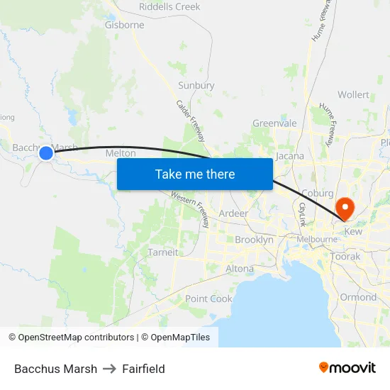 Bacchus Marsh to Fairfield map