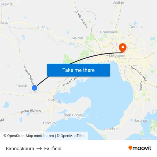Bannockburn to Fairfield map