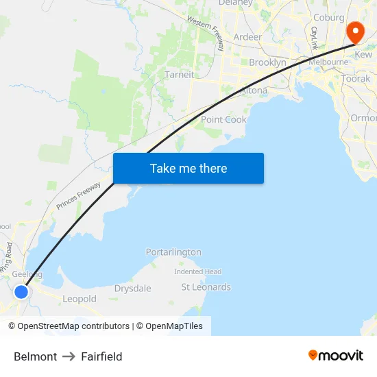 Belmont to Fairfield map