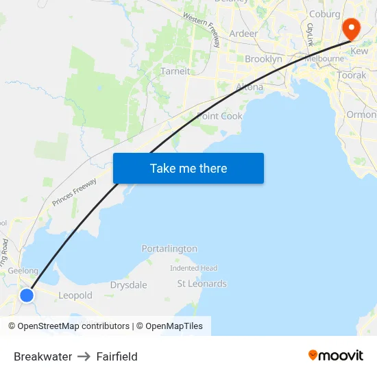 Breakwater to Fairfield map
