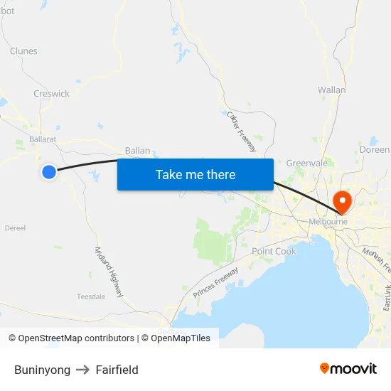 Buninyong to Fairfield map