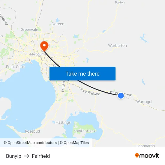 Bunyip to Fairfield map