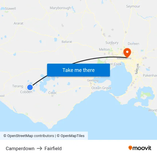 Camperdown to Fairfield map