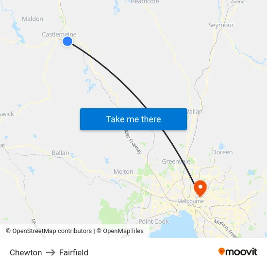Chewton to Fairfield map